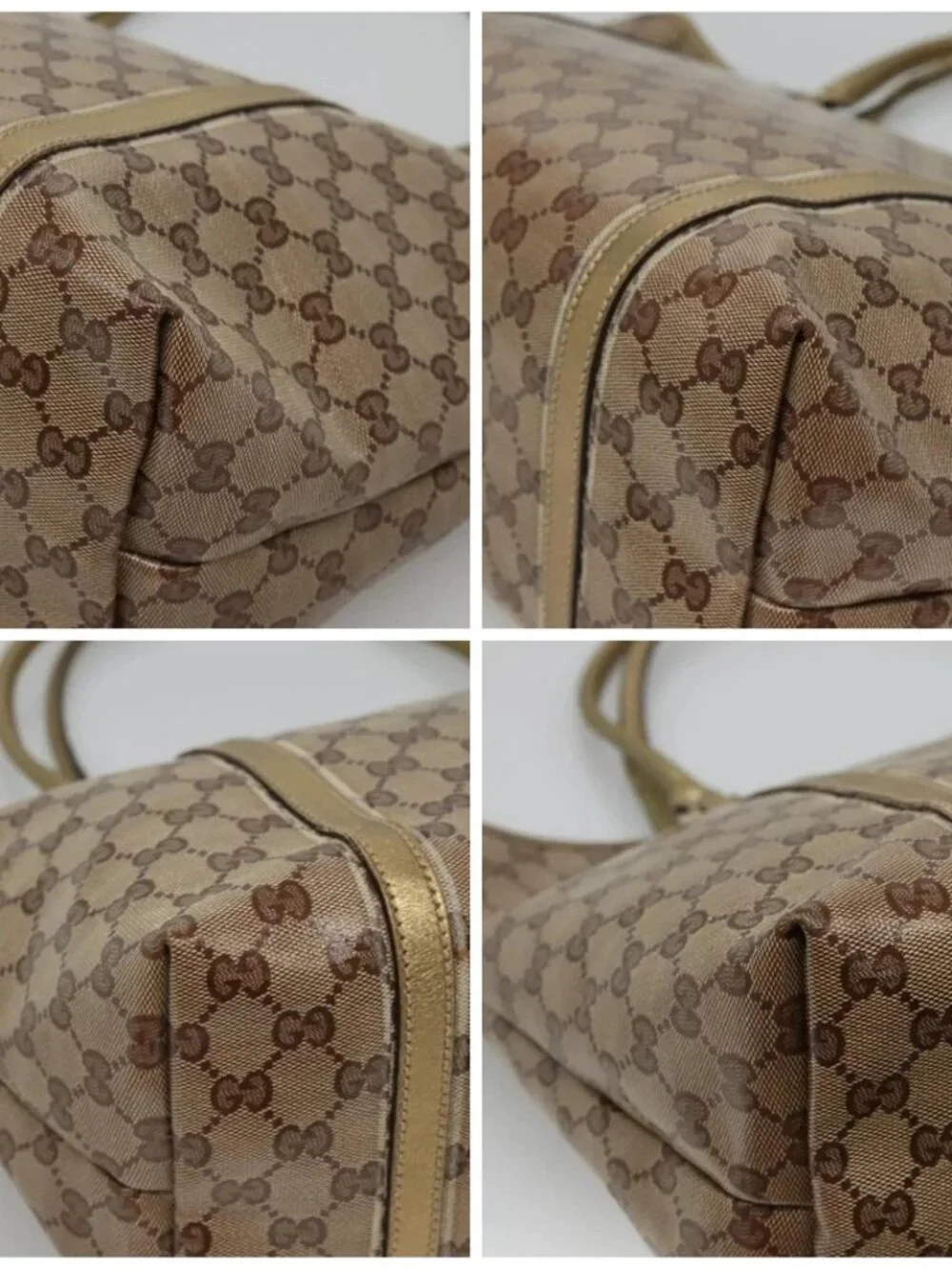 GUCCI GG Crystal Tote Bag Coated Canvas Beige Gold 197953 Auth ep9440